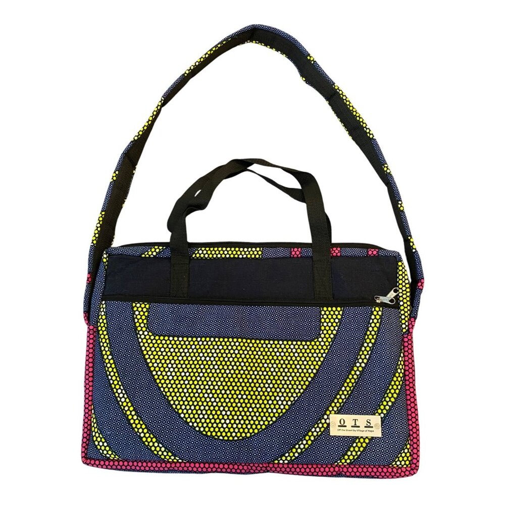 Village of Hope Off the Street Laptop Bag With Shoulder Strap Blue Yellow Pink